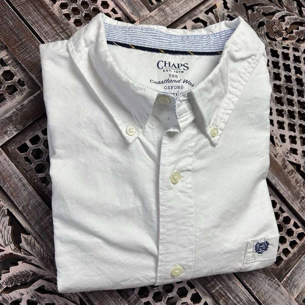 Men's Chaps Coastland Wash Shirt 2XL Long Sleeve 100% Cotton Button Front White